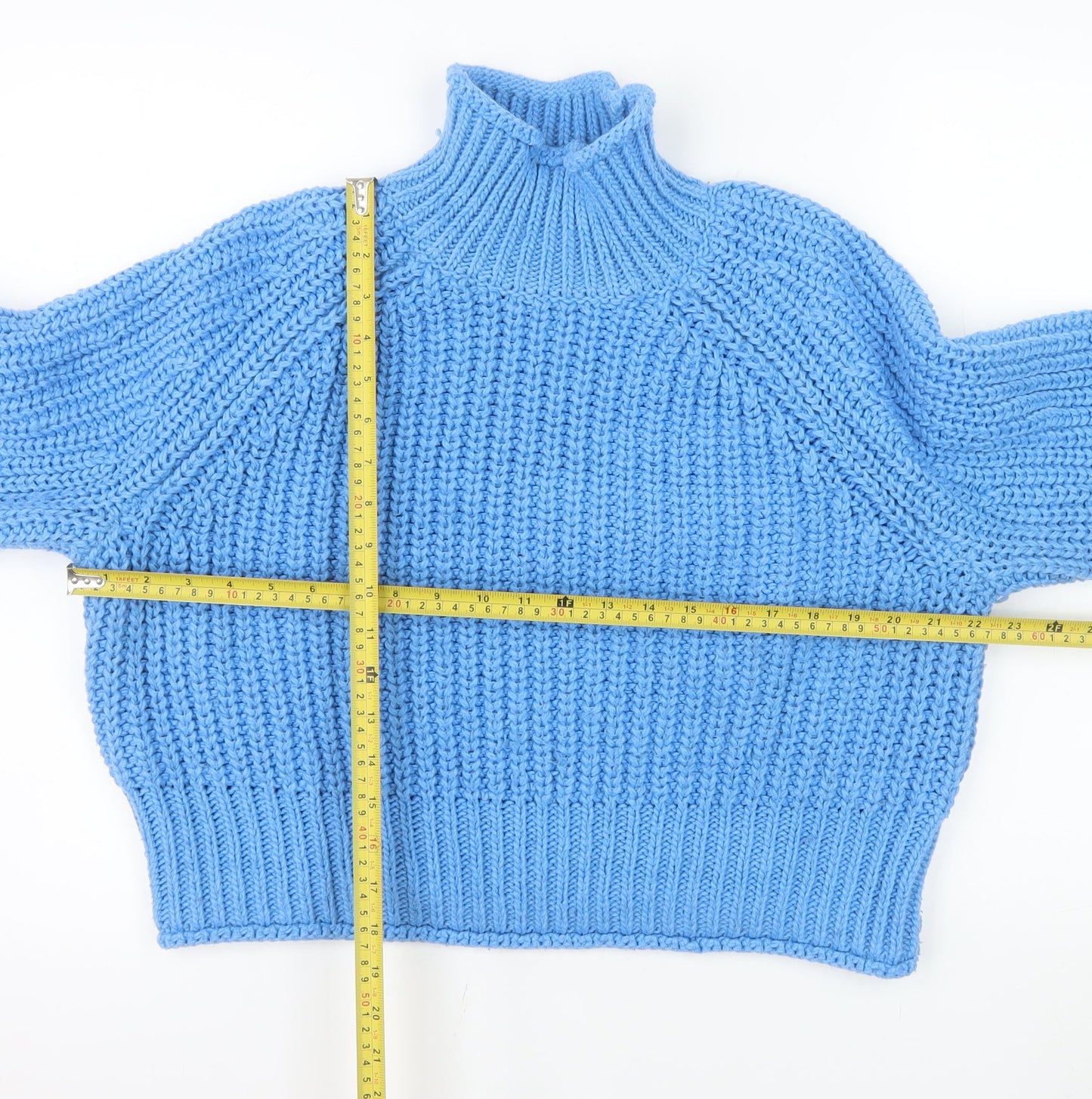 H&M Womens Blue Roll Neck Chunky-Knit Jumper Size 12