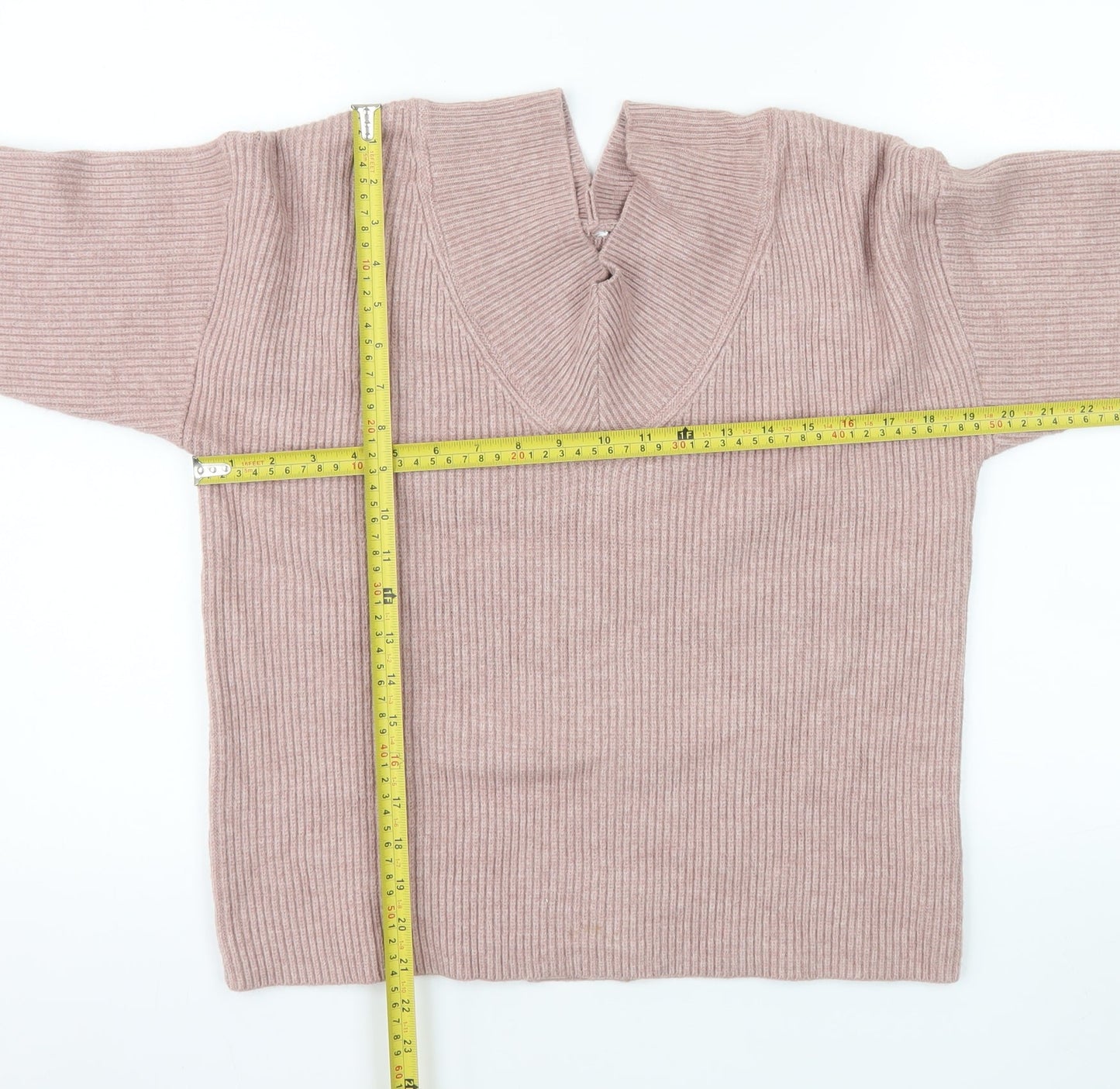 Next Womens Pink V-Neck Ribbed Knit Jumper Size 14