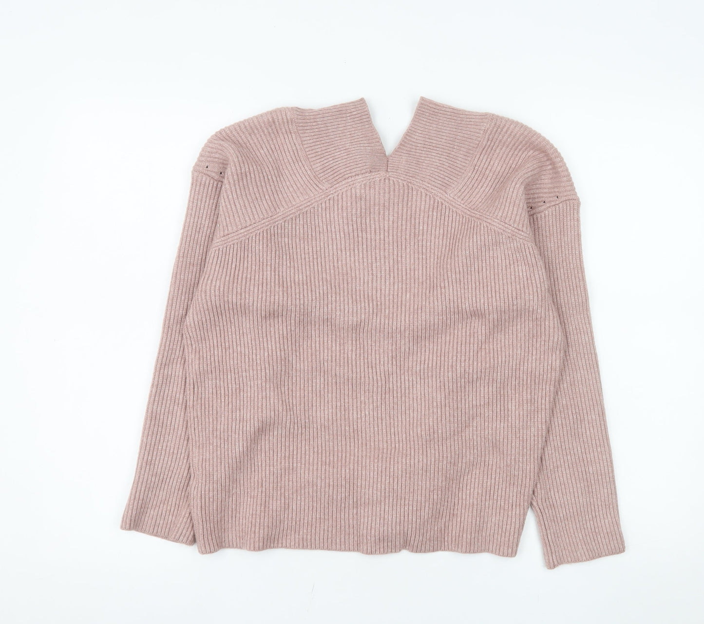 Next Womens Pink V-Neck Ribbed Knit Jumper Size 14