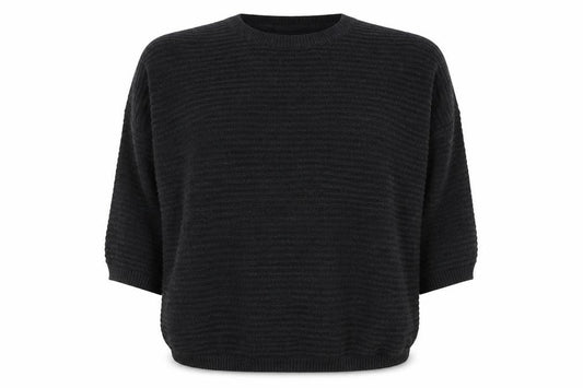 Front view of FatFace Women's Black Cotton Knit Relaxed jumper, size 14