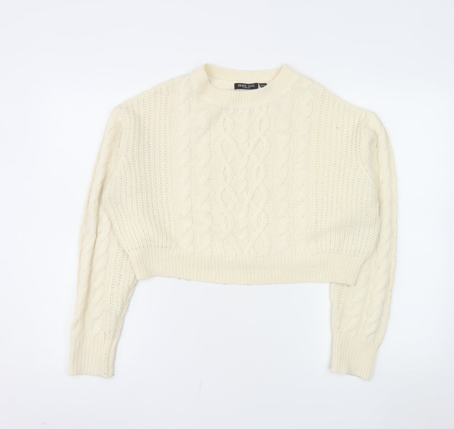 Brave Soul Women's Ivory Cable Knit Crew Neck Jumper Size 10