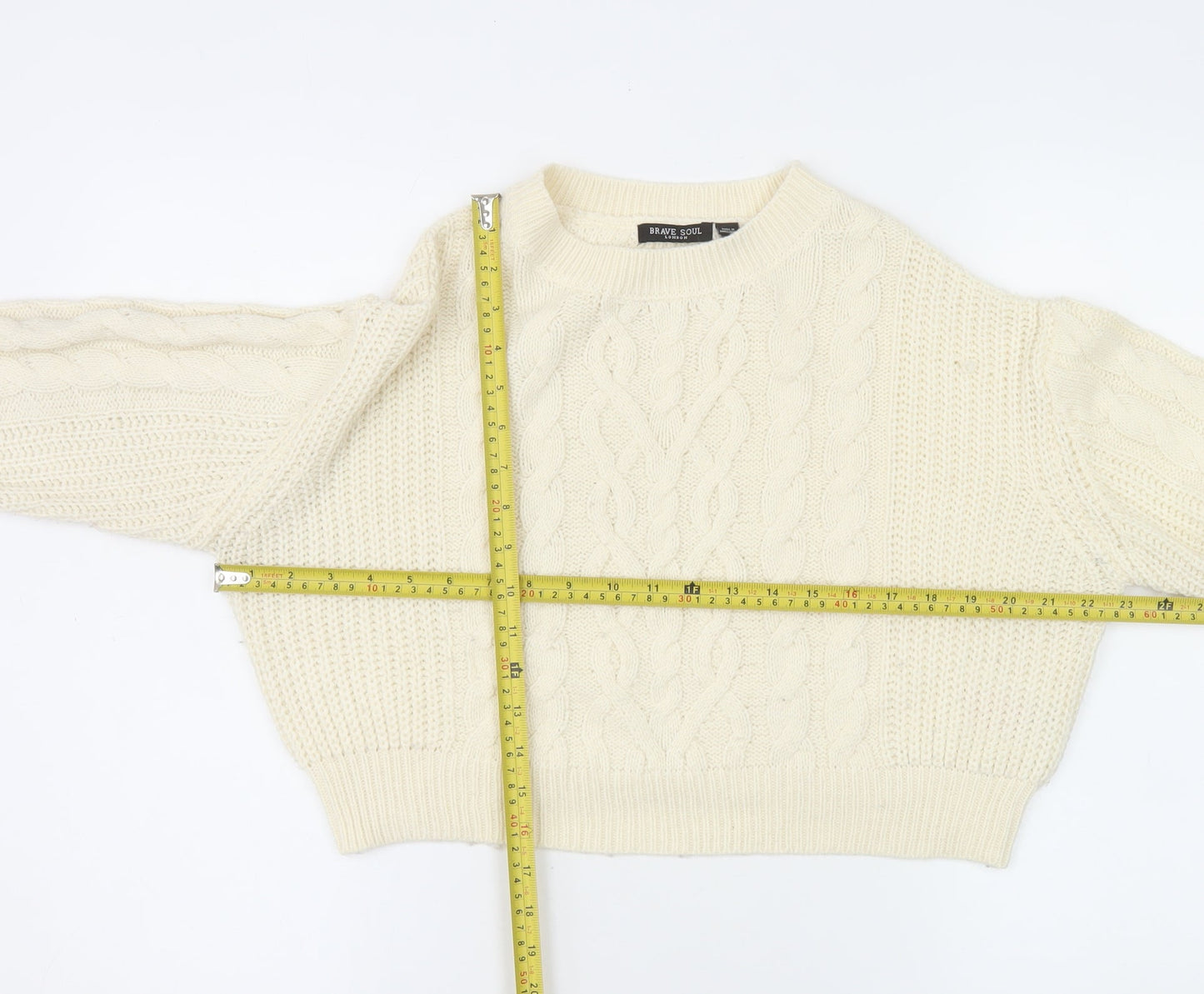 Brave Soul Women's Ivory Cable Knit Crew Neck Jumper Size 10