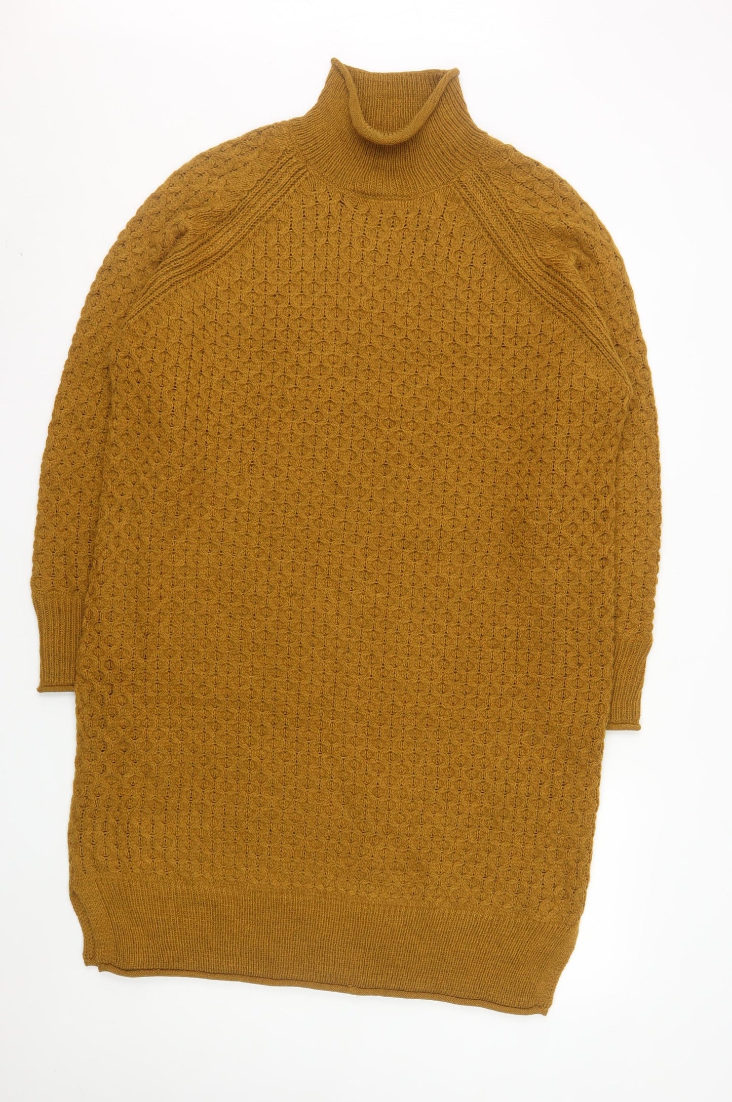 HEMA Women Brown Knit Jumper Dress M High Neck Long Sleeve