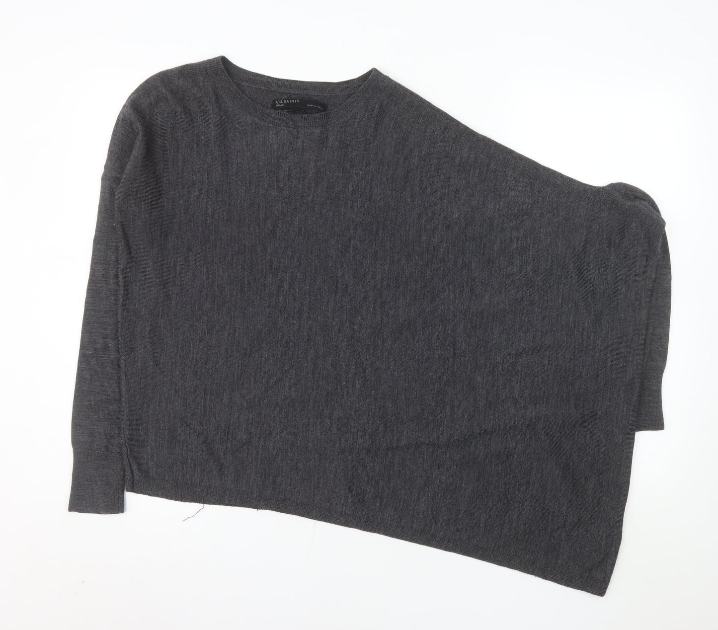 AllSaints Women’s Grey Merino Wool Asymmetrical Jumper Size S