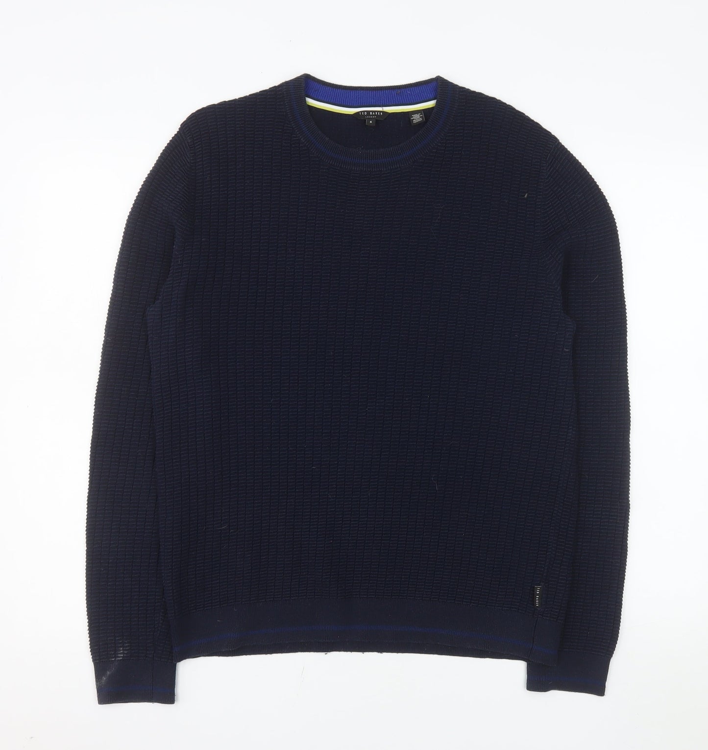 Ted Baker Men's Blue Cotton Waffle Knit Crew Neck Jumper Size L