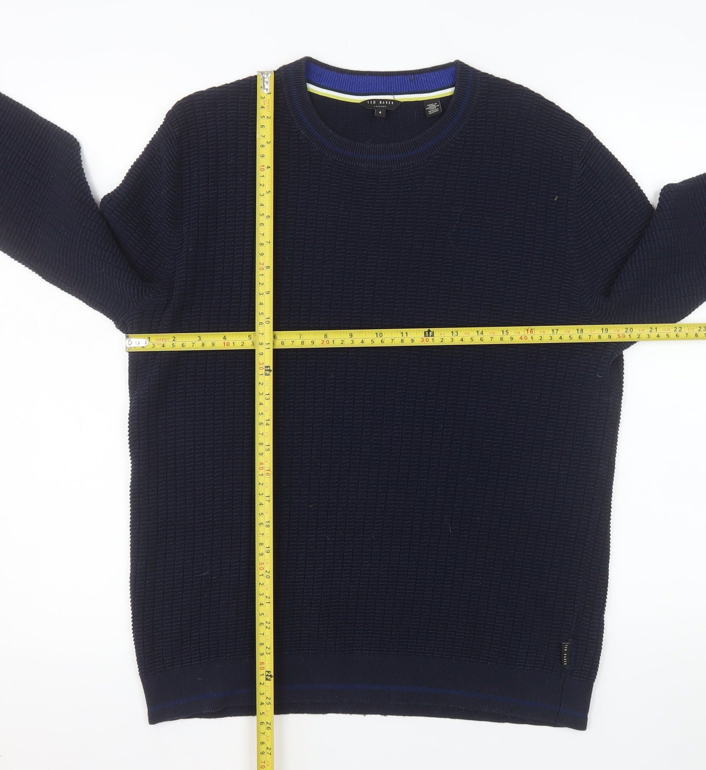 Ted Baker Men's Blue Cotton Waffle Knit Crew Neck Jumper Size L