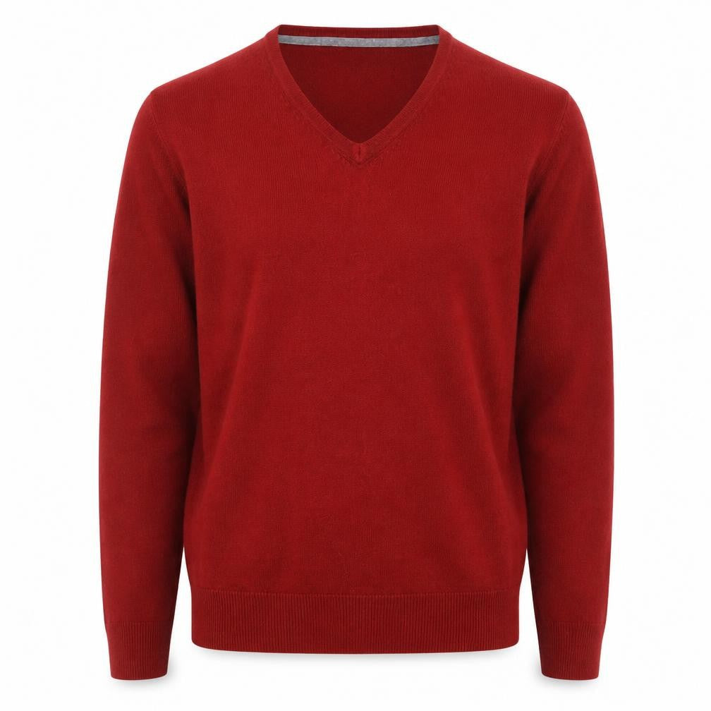 EAST Men's Red Acrylic V-Neck Pullover Jumper Size L
