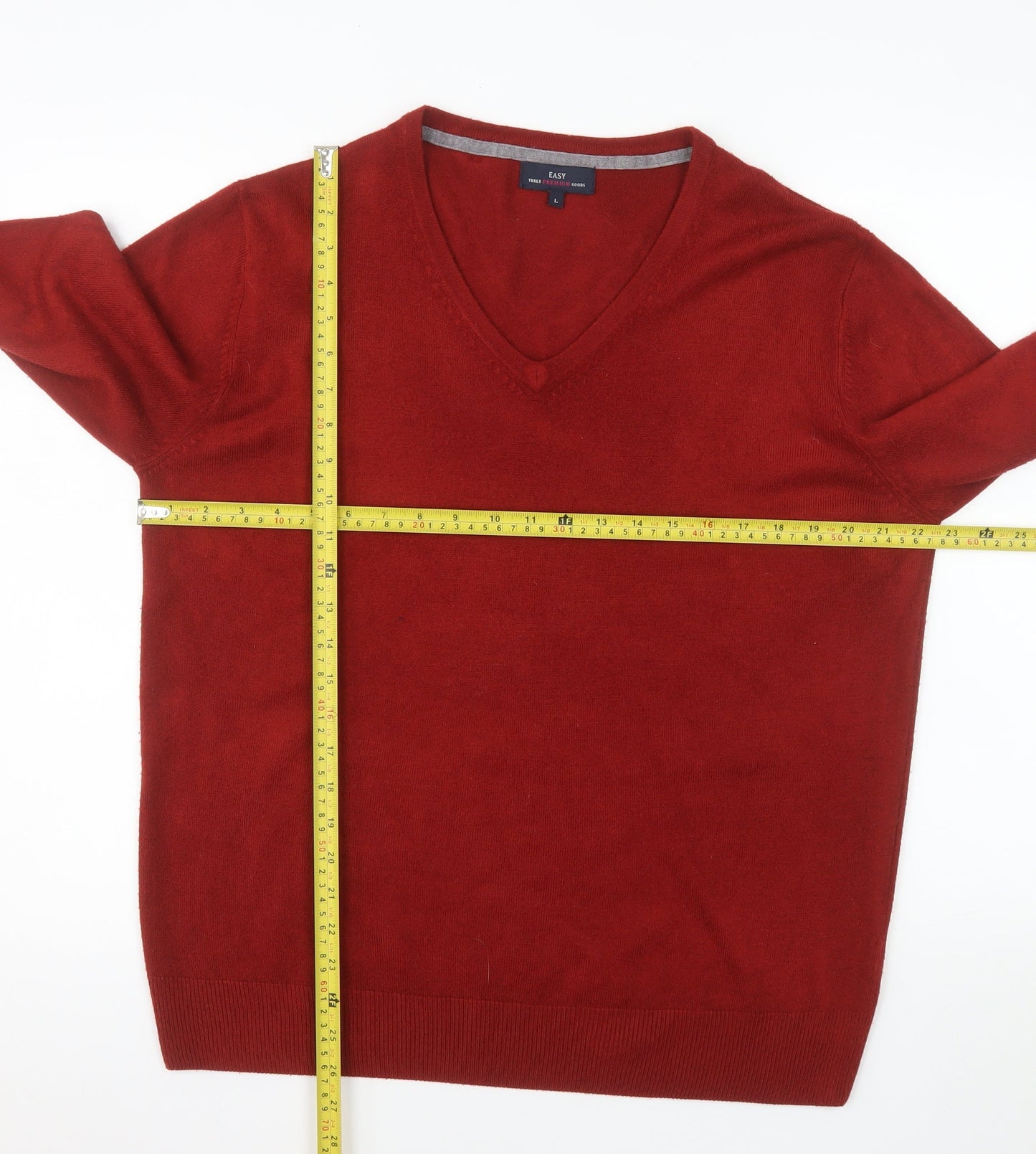 EAST Men's Red Acrylic V-Neck Pullover Jumper Size L