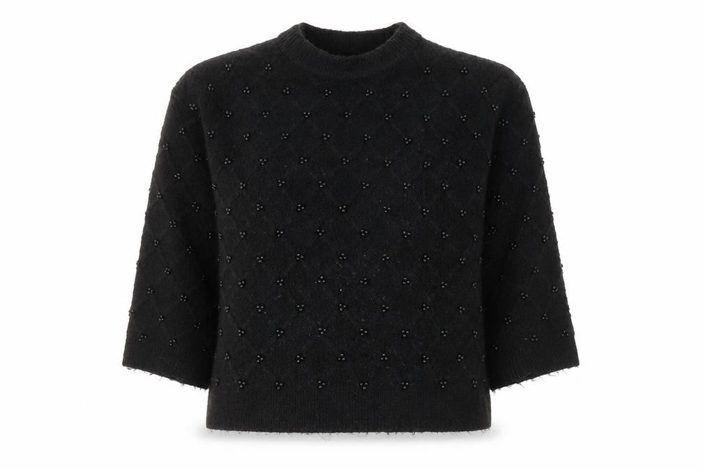 Marks & Spencer Womens Black Beaded Mock Neck Pullover Jumper Medium