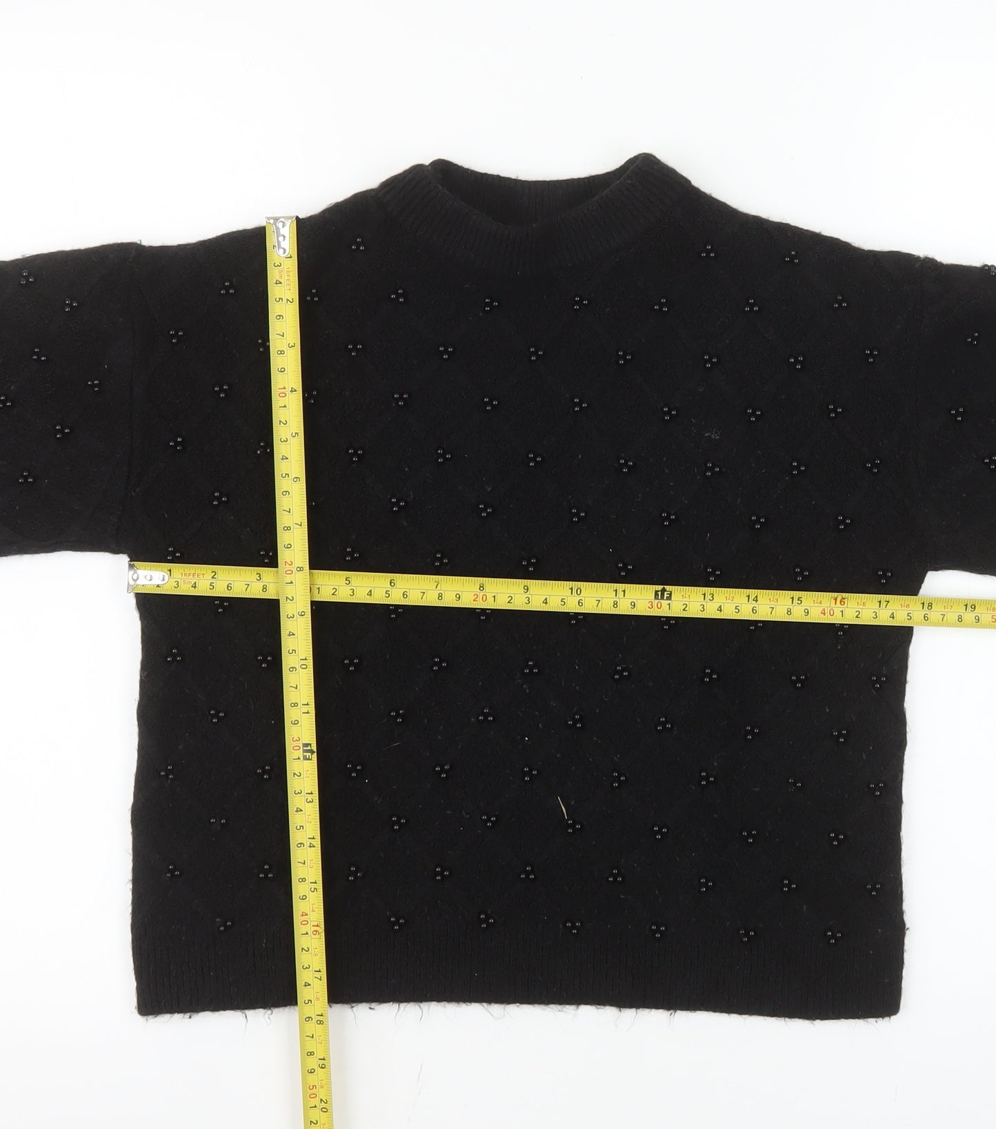 Marks and Spencer Womens Black Beaded Mock Neck Pullover Jumper Medium
