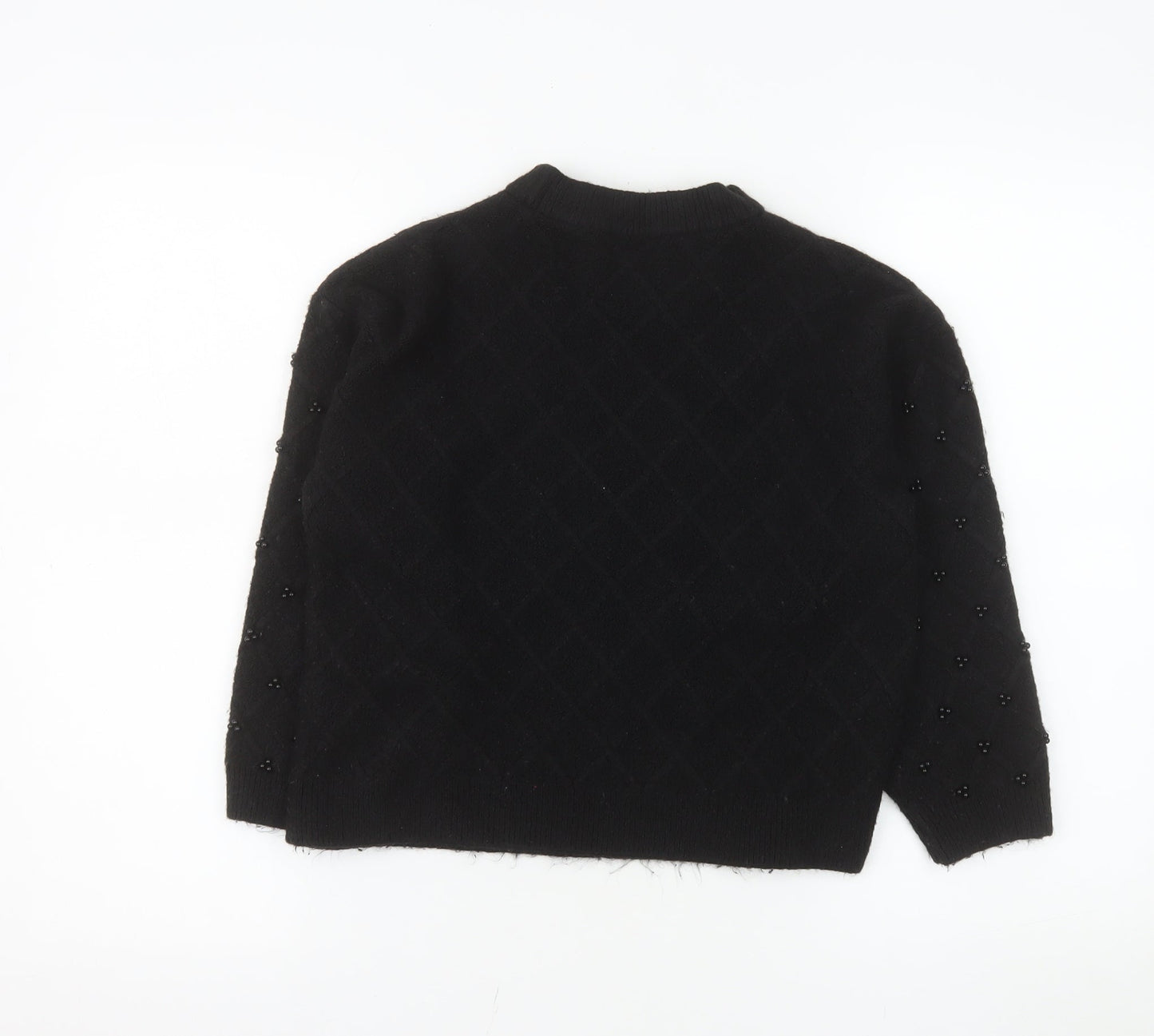 Marks and Spencer Womens Black Beaded Mock Neck Pullover Jumper Medium