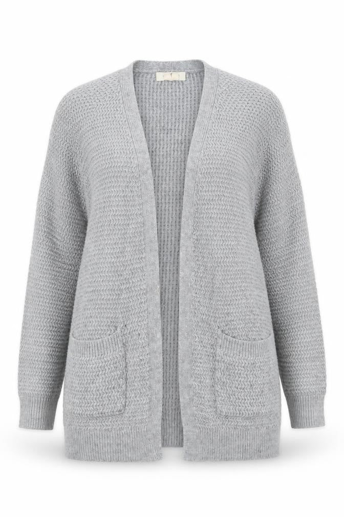 Fat Face Women Grey Cardigan Size 10 Knit Open Front Pockets