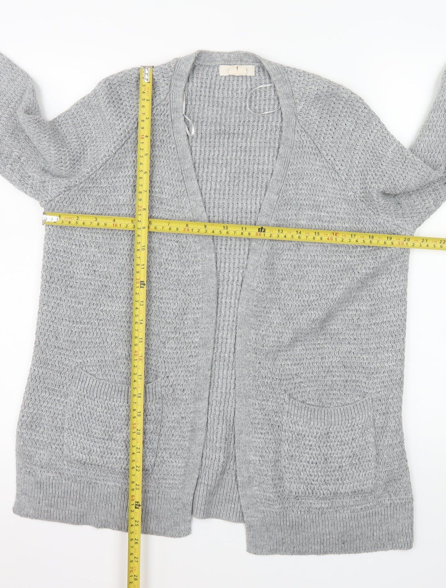 Fat Face Women Grey Cardigan Size 10 Knit Open Front Pockets