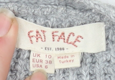 Fat Face Women Grey Cardigan Size 10 Knit Open Front Pockets