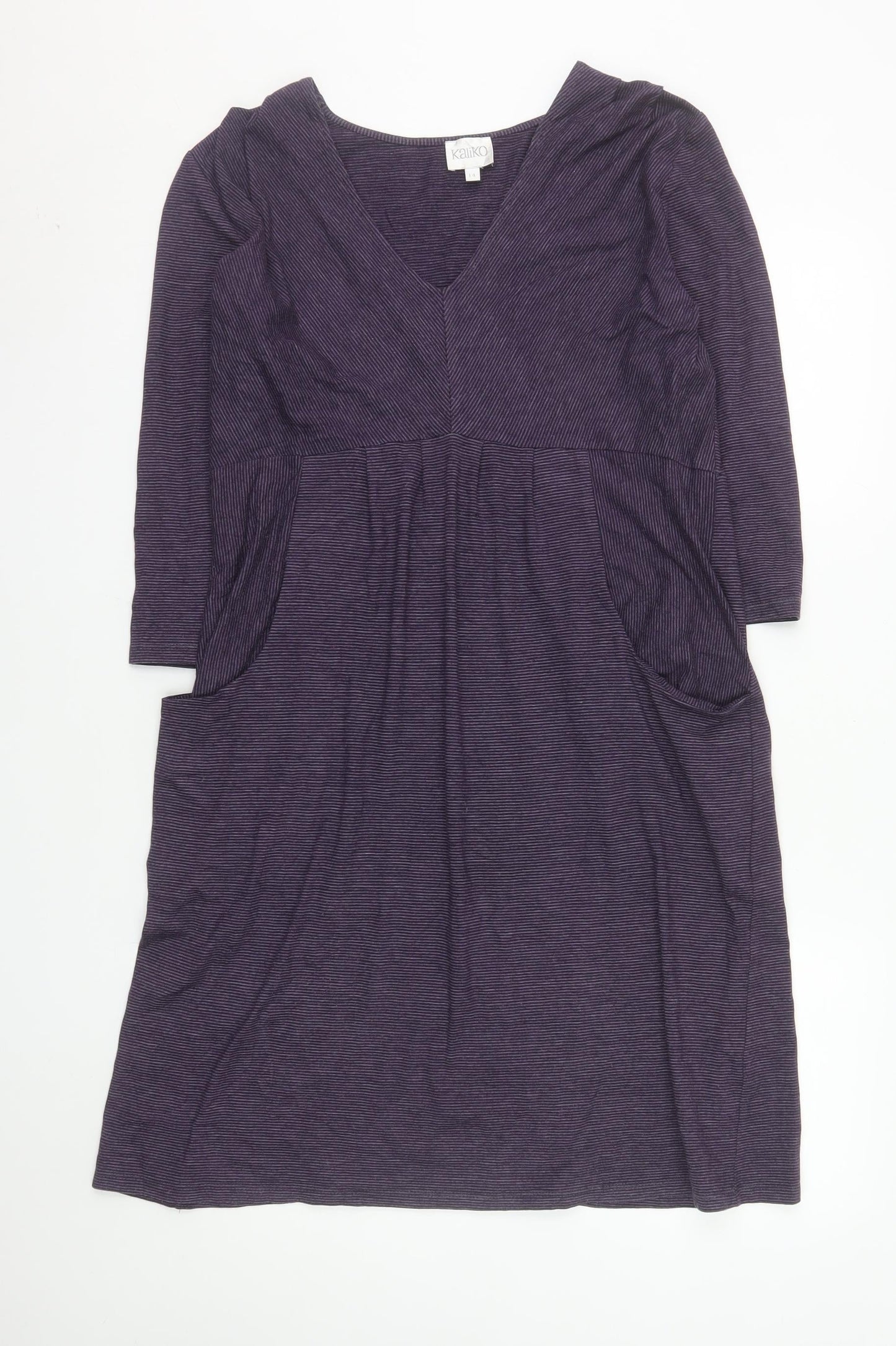 Kaliko Women’s Purple Striped Jersey V-Neck Shift Dress Size 14