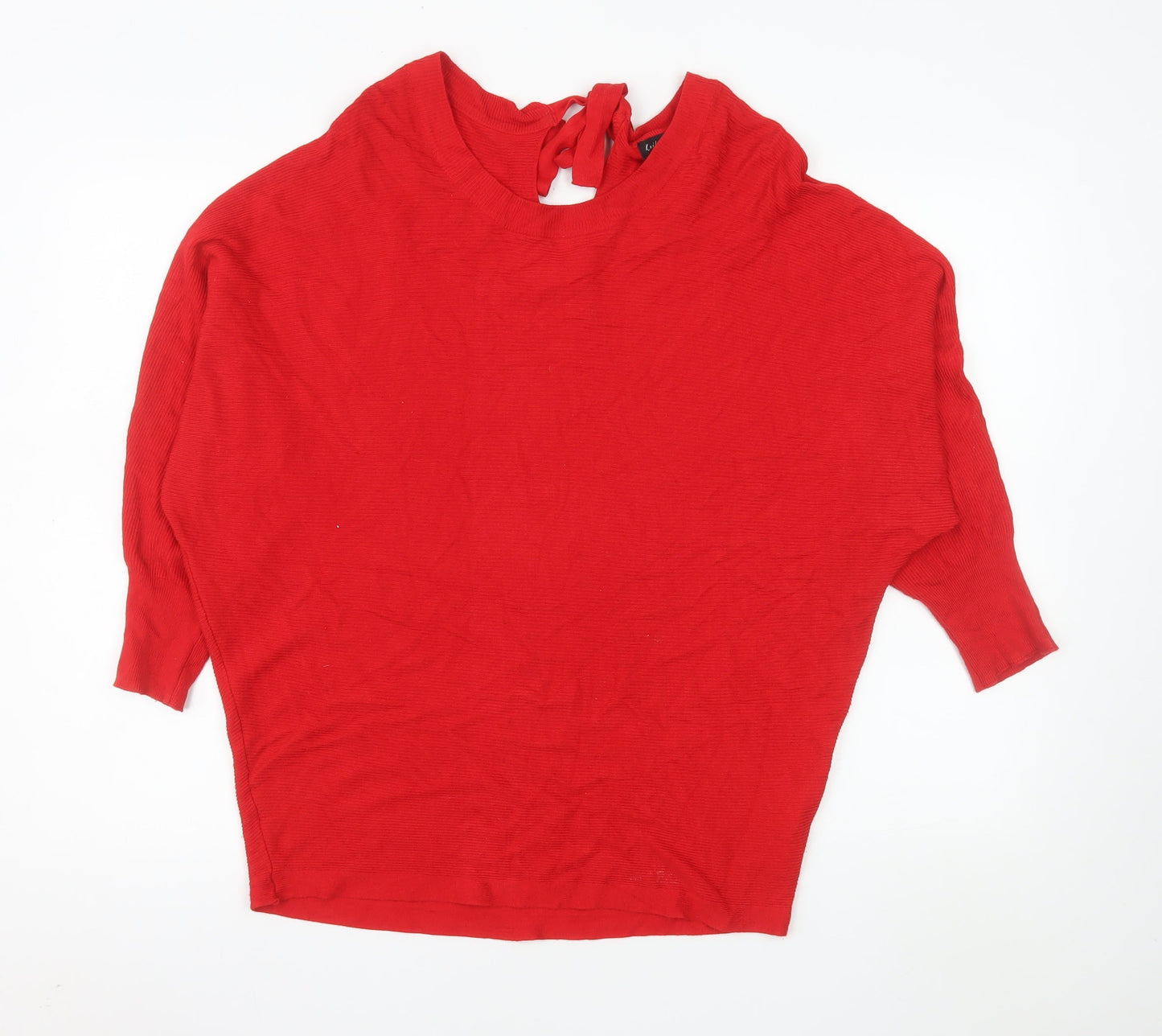 F&F Women Red High Neck Bow Back Relaxed Fit Pullover Jumper Size 14