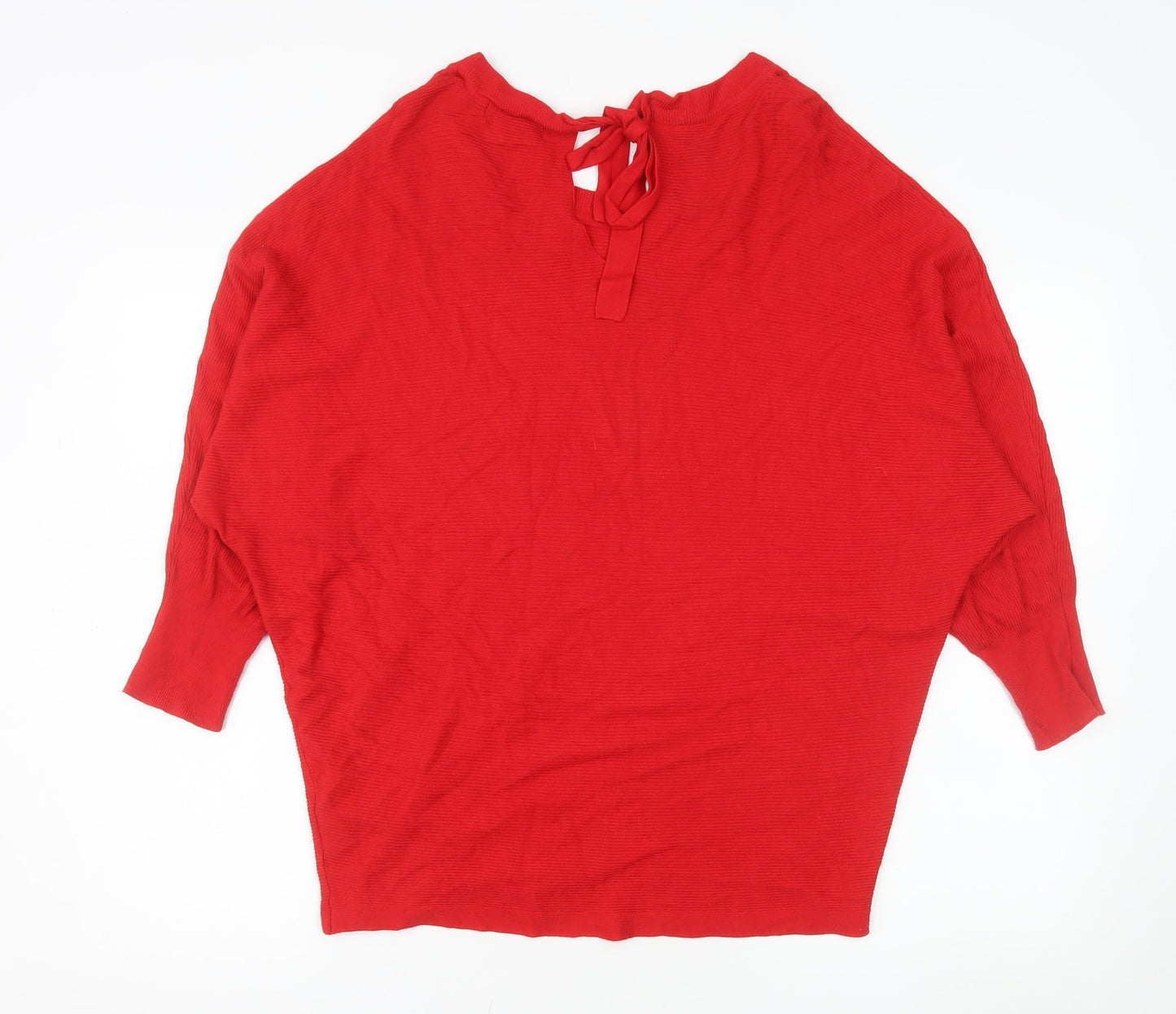 F&F Women Red High Neck Bow Back Relaxed Fit Pullover Jumper Size 14