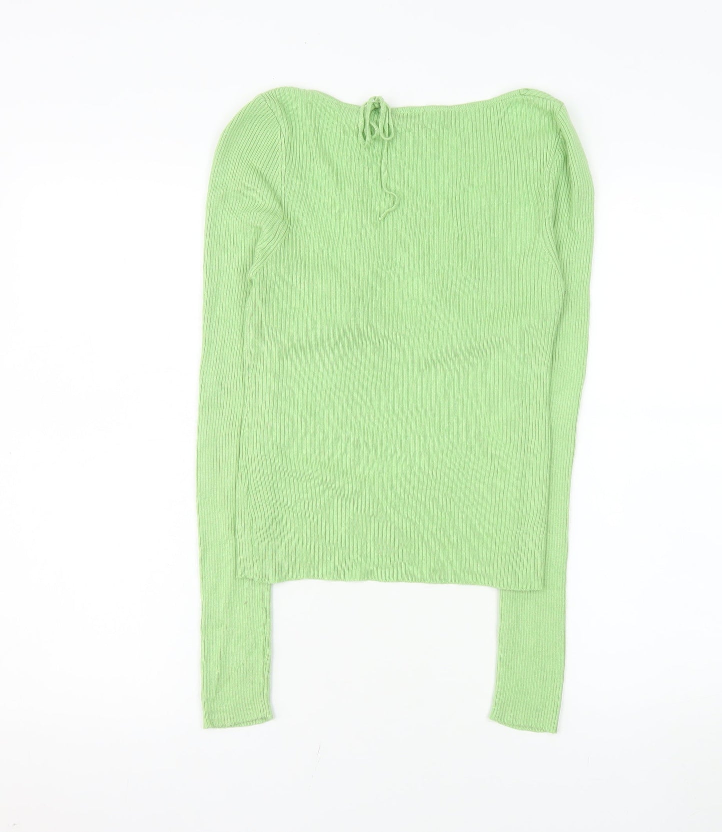 Topshop Women’s Green Ribbed V-Neck Cropped Long Sleeve Top S