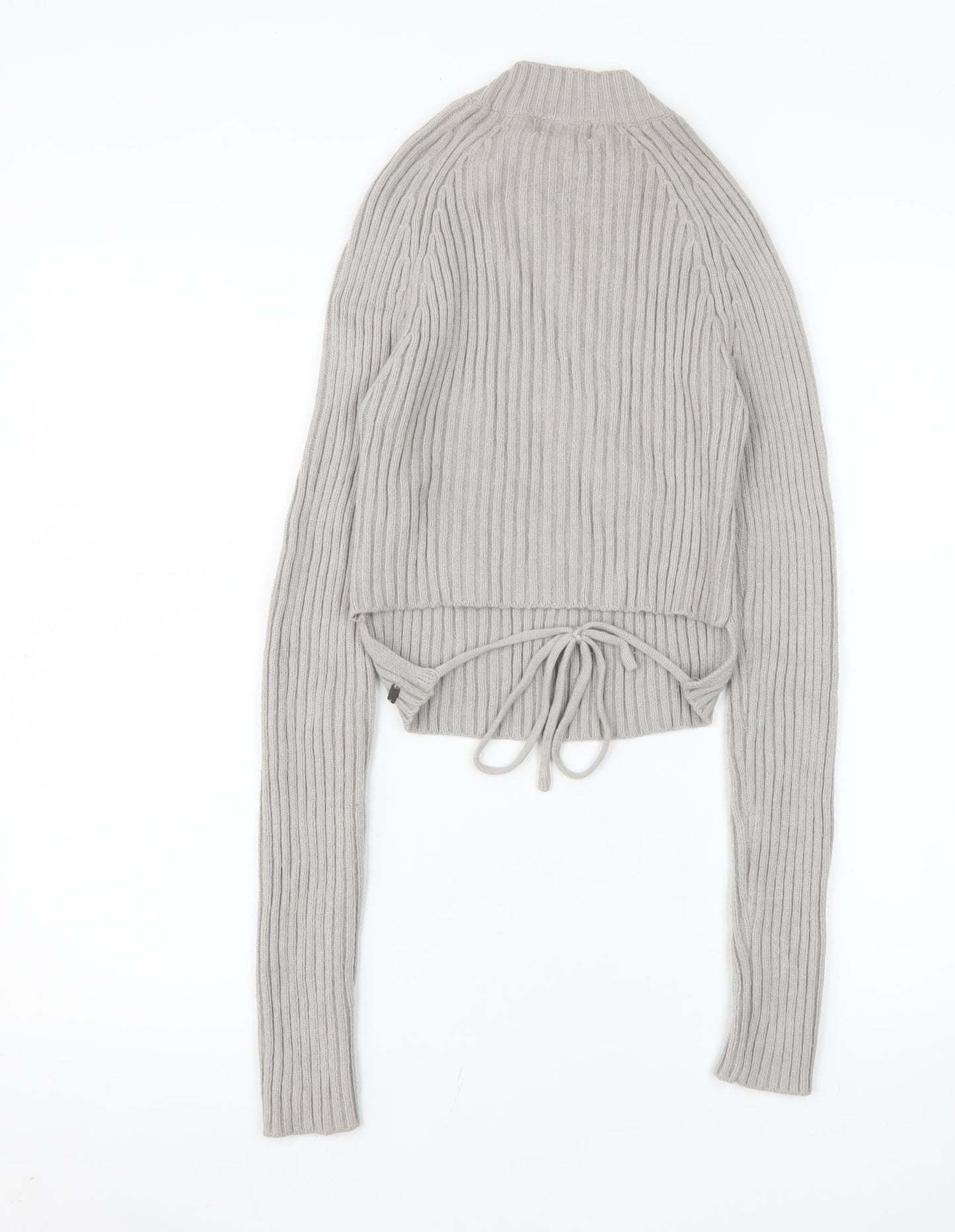 Pull&Bear Teens Grey Cropped Mock Neck Long Sleeve Knit Top Size 12