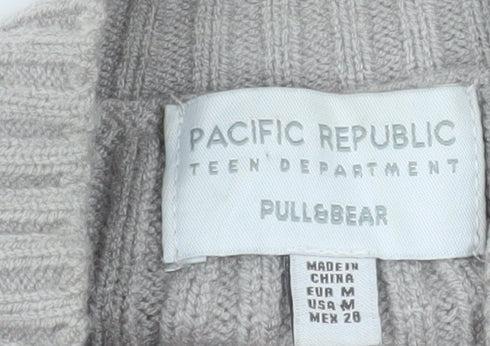 Pull&Bear Teens Grey Cropped Mock Neck Long Sleeve Knit Top Size 12