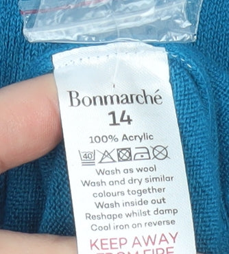 Bonmarché Women Blue Size 14 Long Sleeve Button Cardigan