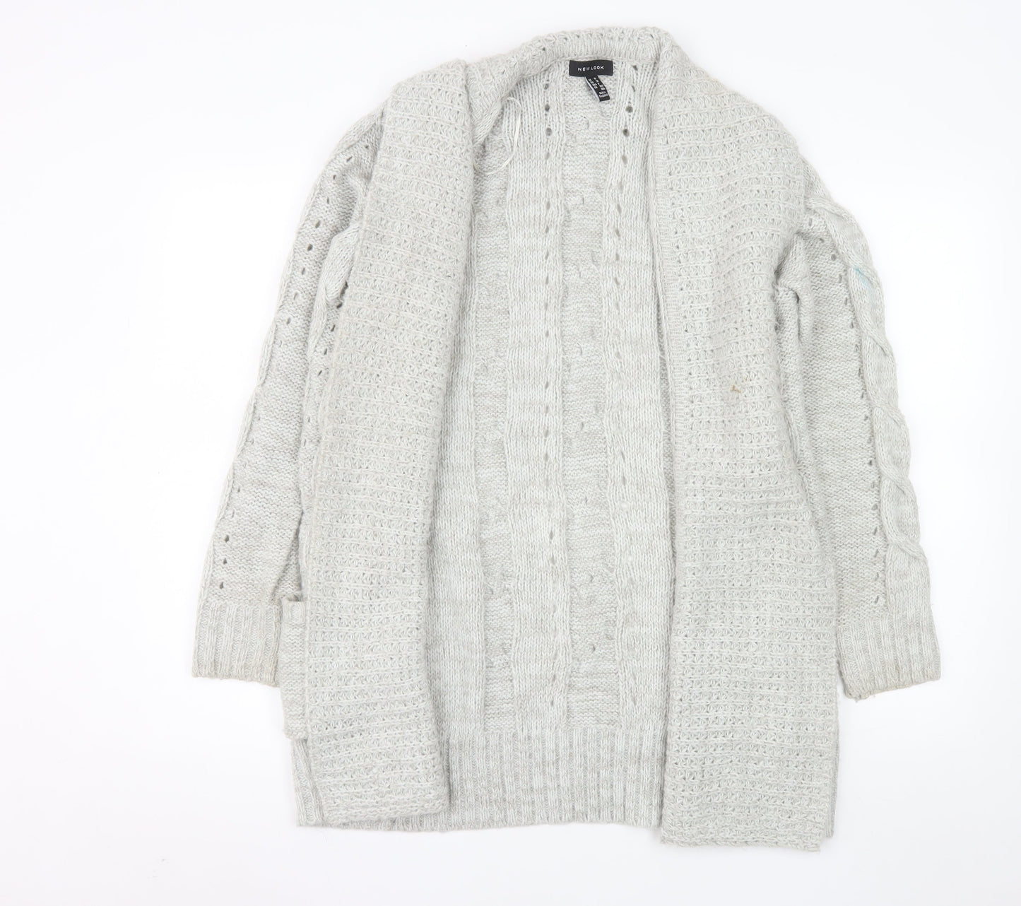 New Look Women’s Grey Cable Knit Long Cardigan Size 10