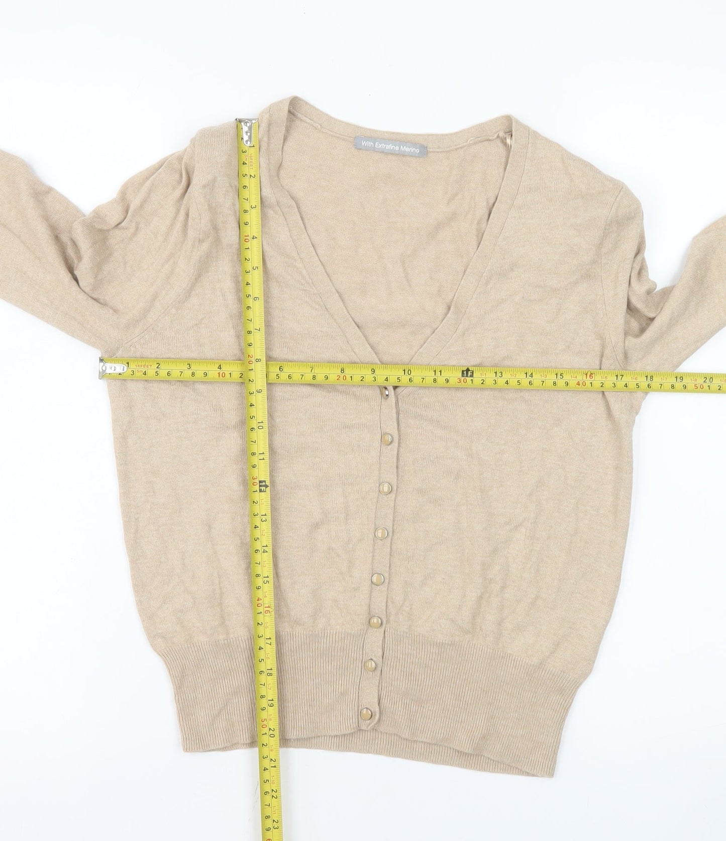 Marks and Spencer Women Beige V-Neck Button Knit Cardigan UK 14