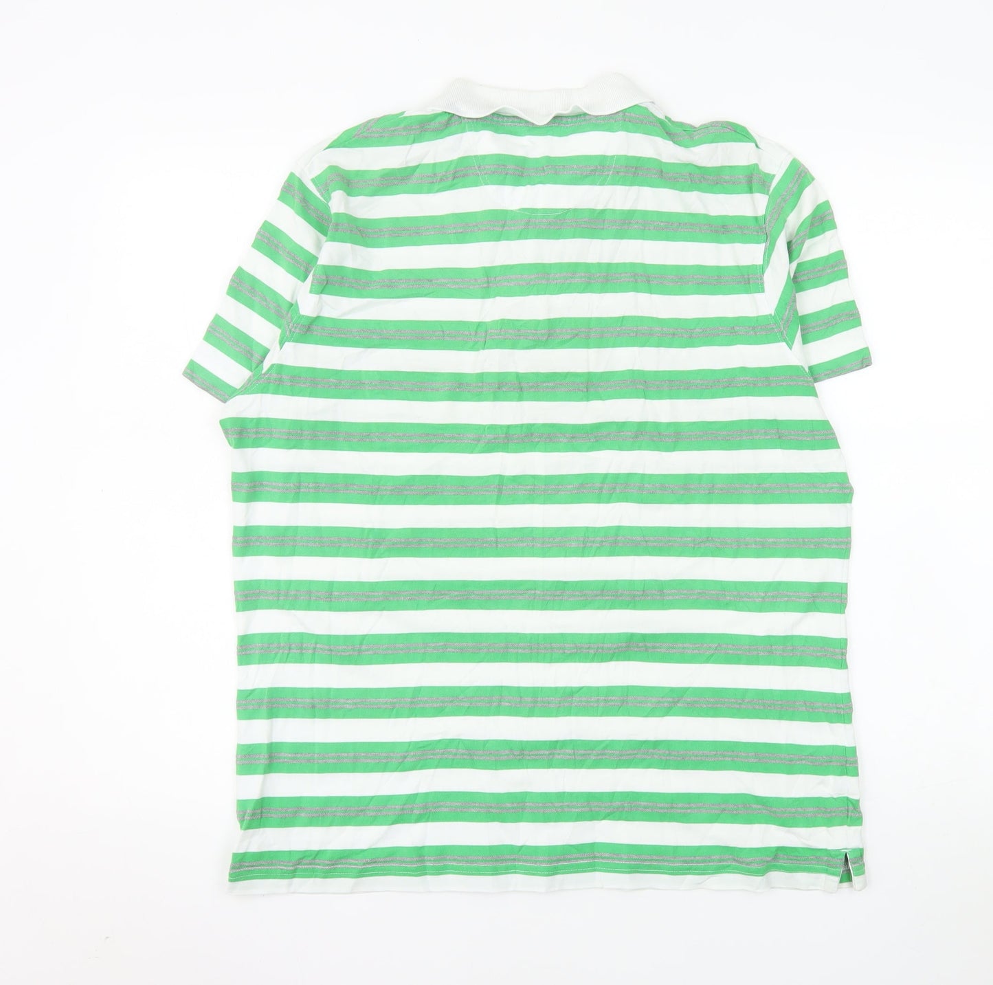 Champion Men's Green Striped Polo Shirt Medium Cotton