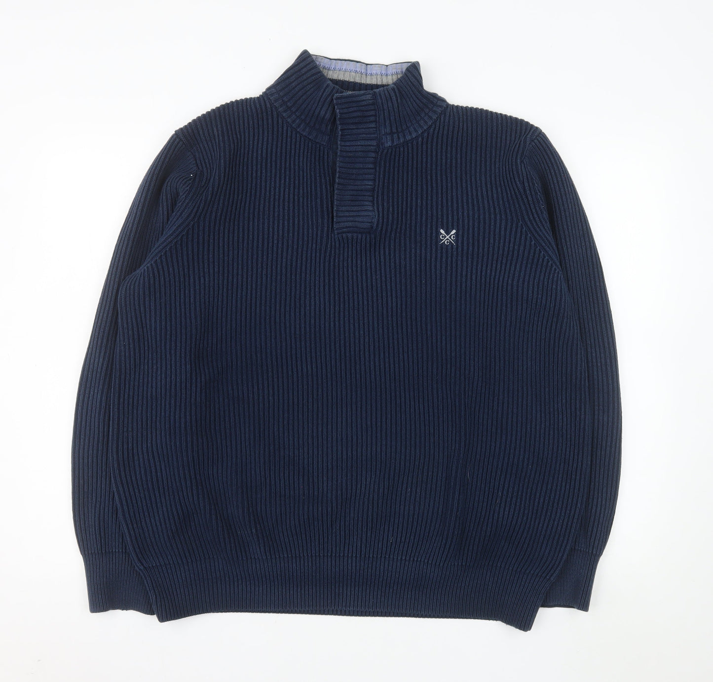 Crew Clothing Co. Mens Blue Cotton XL Mock Neck Henley Sweatshirt