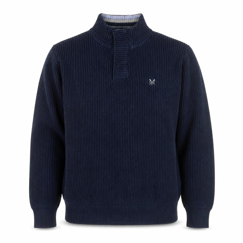Crew Clothing Mens Blue Cotton XL Mock Neck Henley Sweatshirt