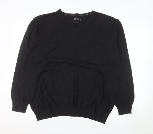 Jeff Banks Men’s Black Cotton Cashmere V-Neck Jumper XL Classic Fit