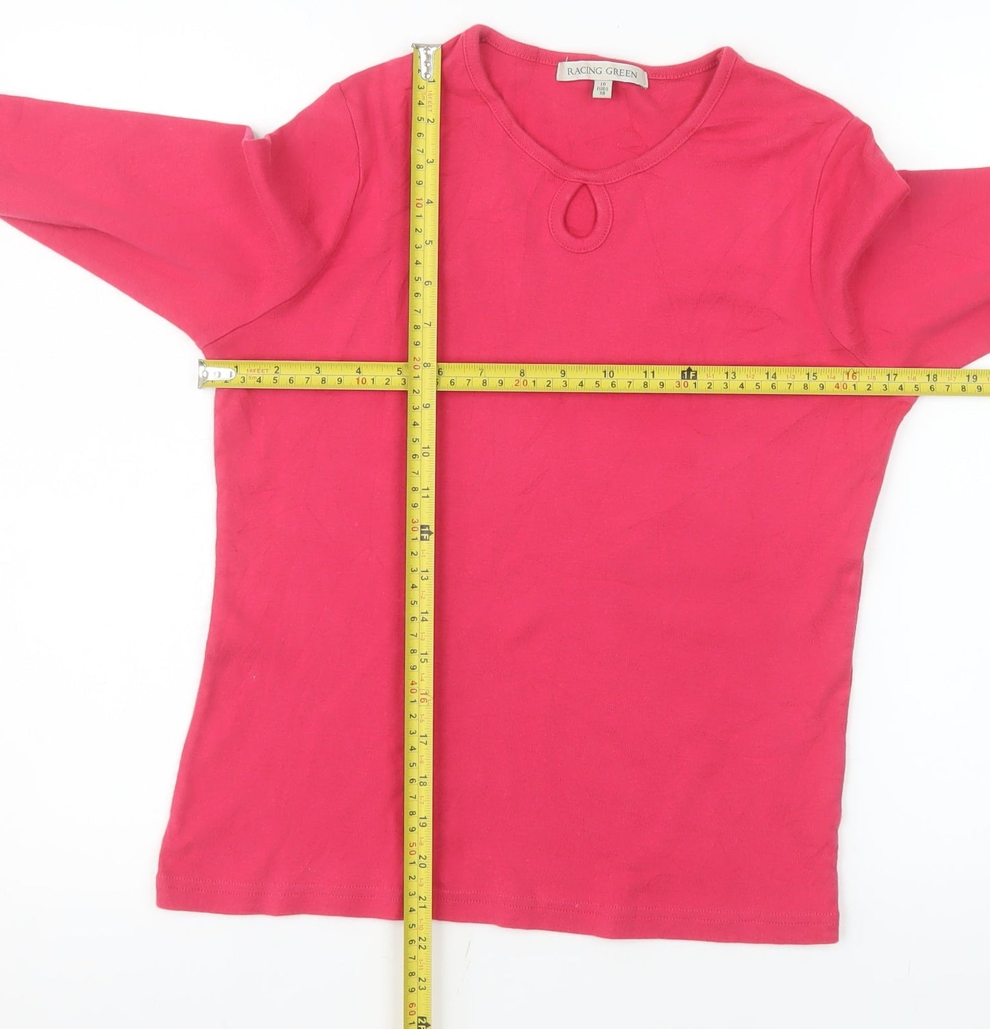 Racing Green Womens Pink Cotton Long Sleeve Keyhole T-Shirt Size 10