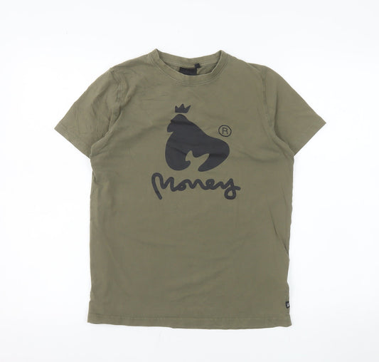 Money Boys Green Graphic Print T-Shirt 12-13 Years Cotton Crew Neck