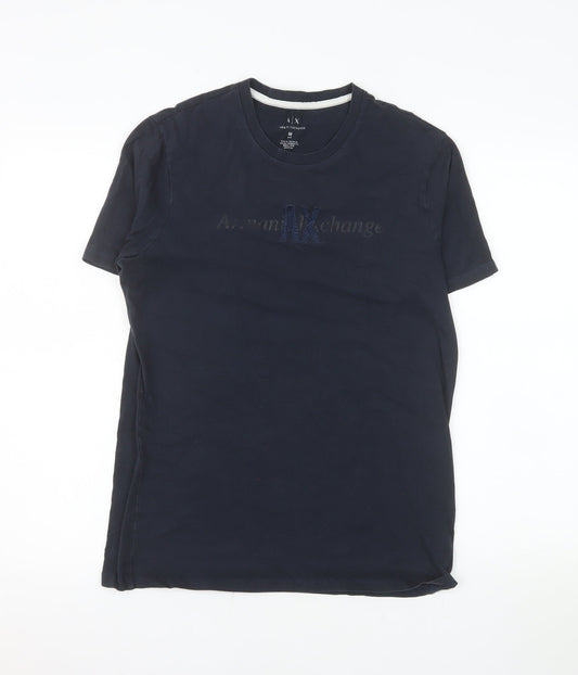 Armani Exchange Men's Blue Slim Fit Logo Crew Neck T-Shirt Size M