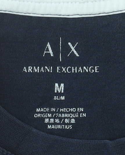 Armani Exchange Men's Blue Slim Fit Logo Crew Neck T-Shirt Size M