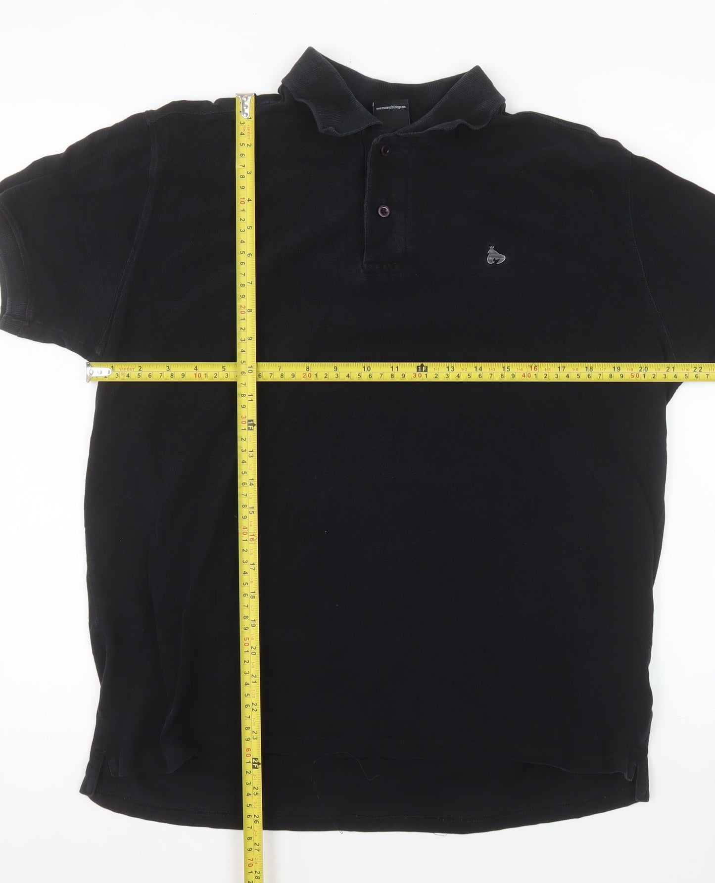 Money Men’s Black Cotton Polo Shirt Size L Regular Fit