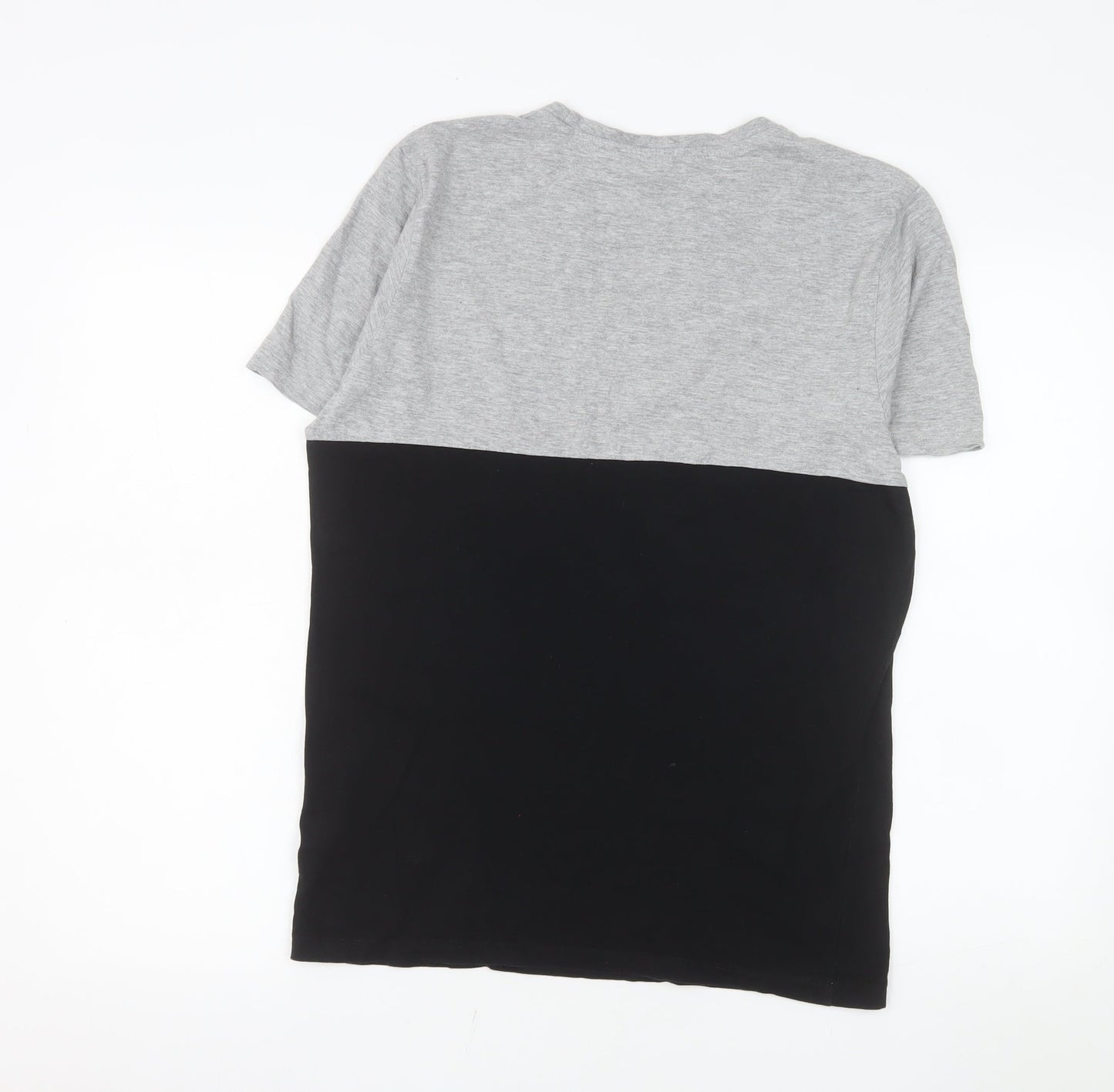 883 Police Men's Grey and Black Colourblock Crew Neck Cotton T-Shirt Medium