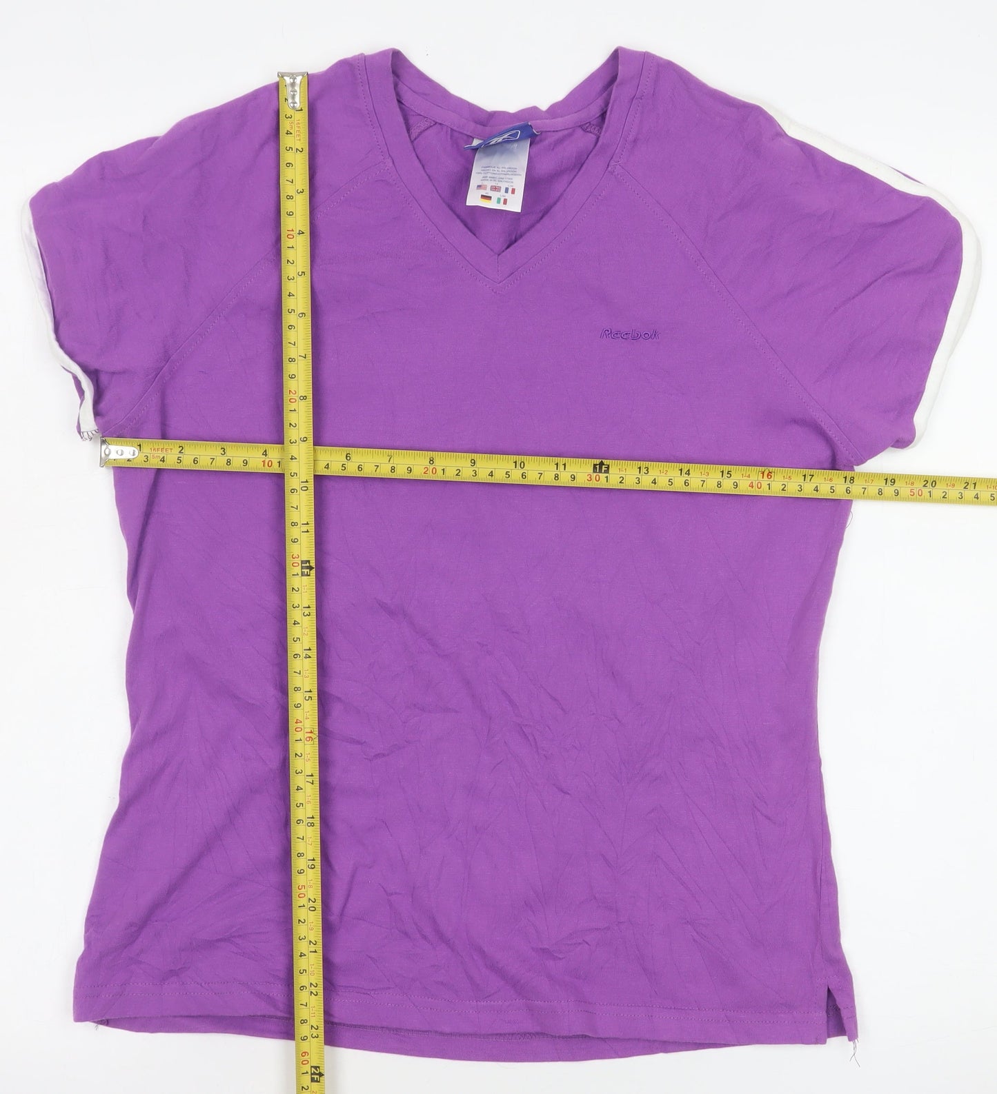 Reebok Womens Purple V-Neck Short Sleeve Cotton T-Shirt L