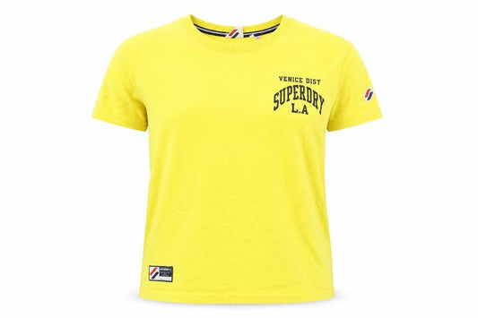 Front view of Superdry Women's Yellow Basic Cotton T-Shirt, size 8