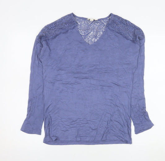 Marks and Spencer Women’s Blue Lace Shoulder Long Sleeve Viscose Blouse Size S
