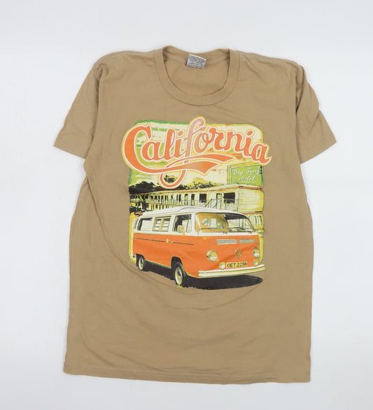 Spainzatime Men's Beige California Graphic Cotton T-Shirt M Retro Style