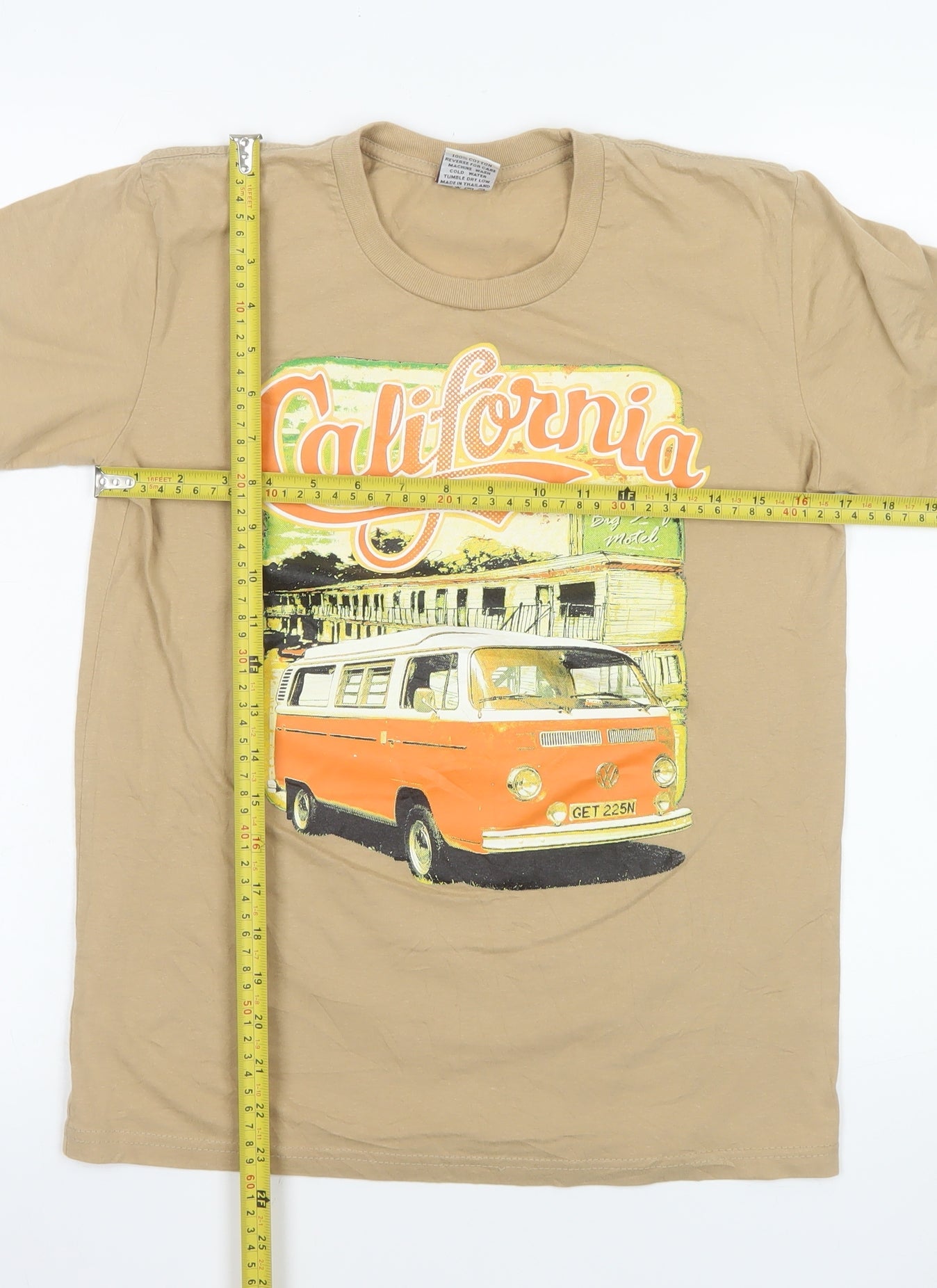 Spainzatime Men's Beige California Graphic Cotton T-Shirt M Retro Style