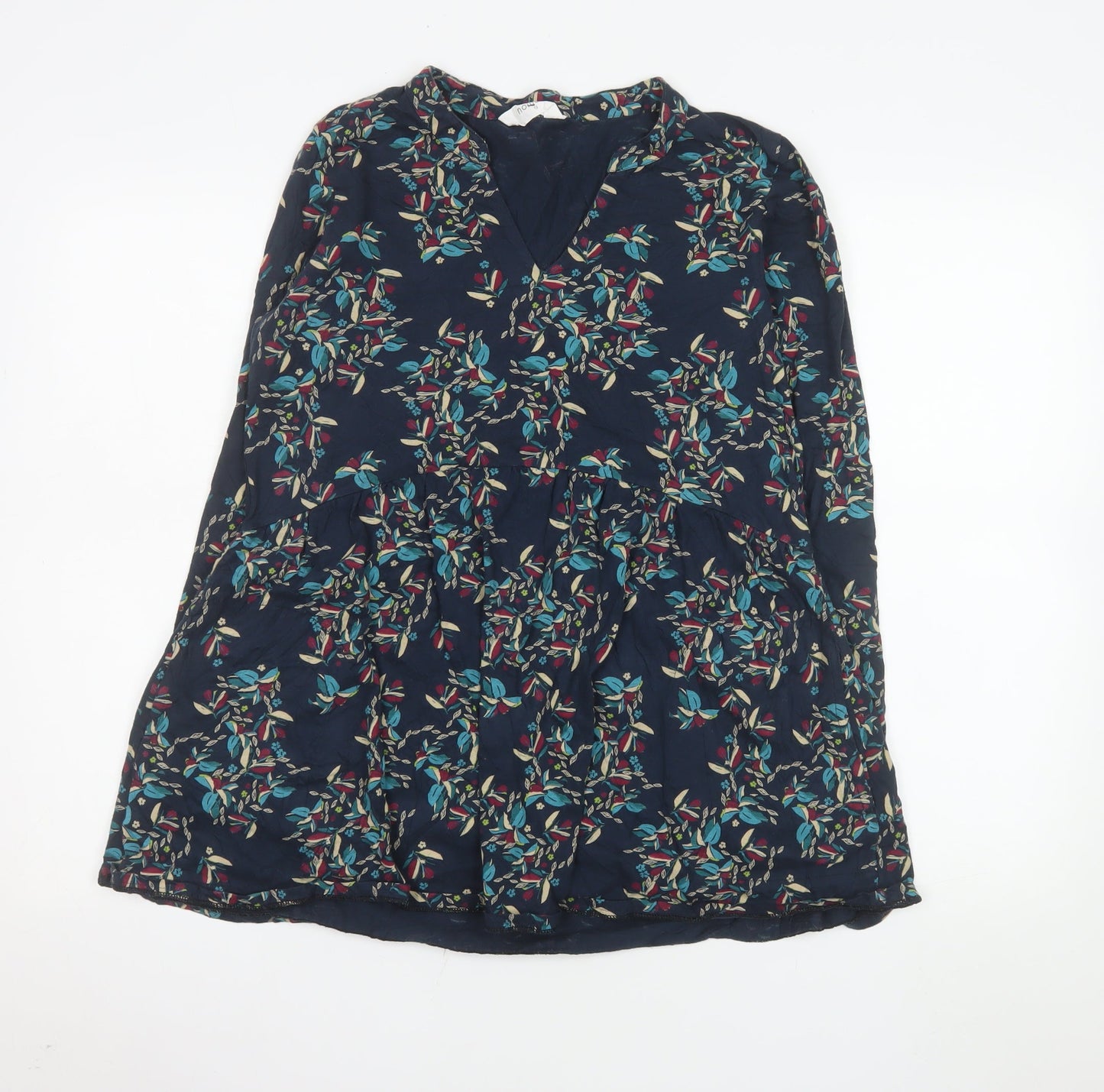 Nomads Womens Blue Floral V-Neck Long Sleeve Tunic Blouse Size 12