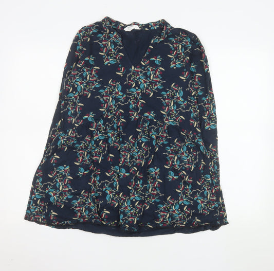 Nomads Womens Blue Floral V-Neck Long Sleeve Tunic Blouse Size 12