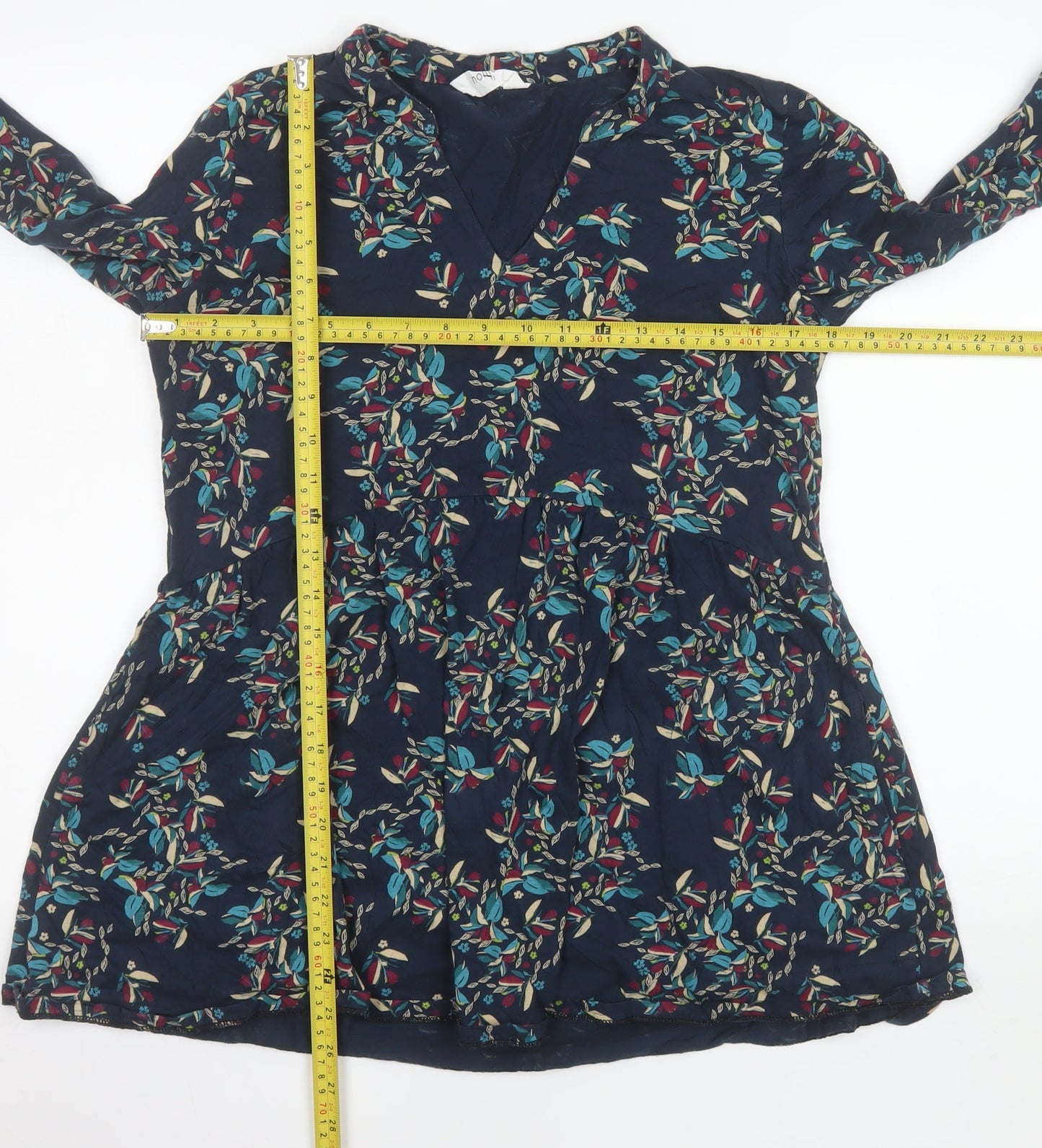 Nomads Womens Blue Floral V-Neck Long Sleeve Tunic Blouse Size 12