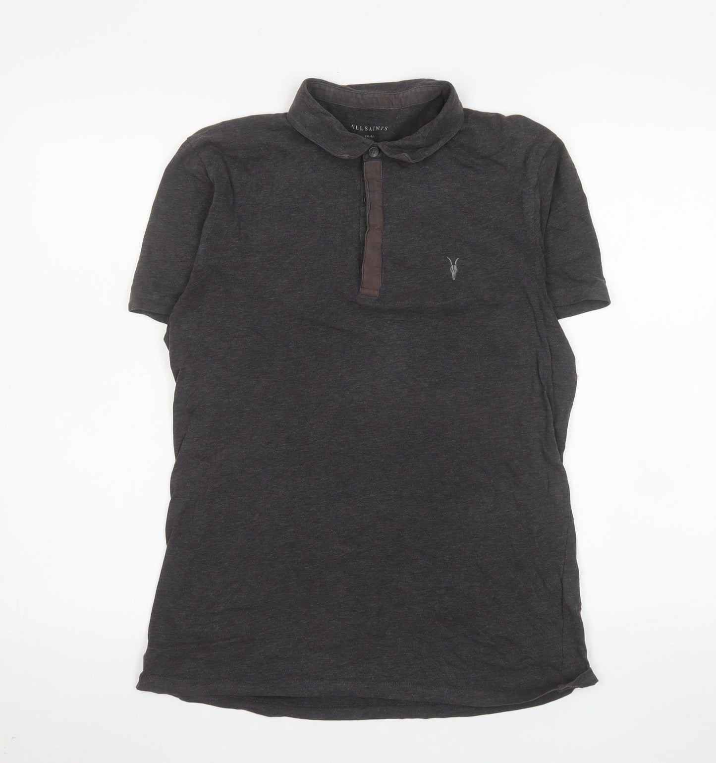 AllSaints Men's Black Slim Fit Short Sleeve Cotton Polo Shirt Size S