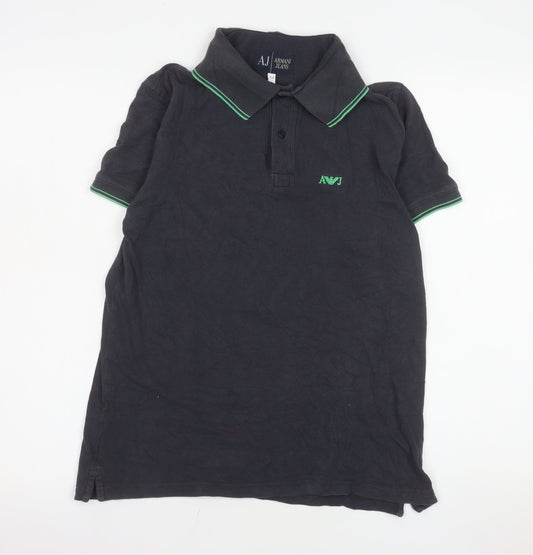 Armani Jeans Men's Black Collared Short Sleeve Cotton Polo M