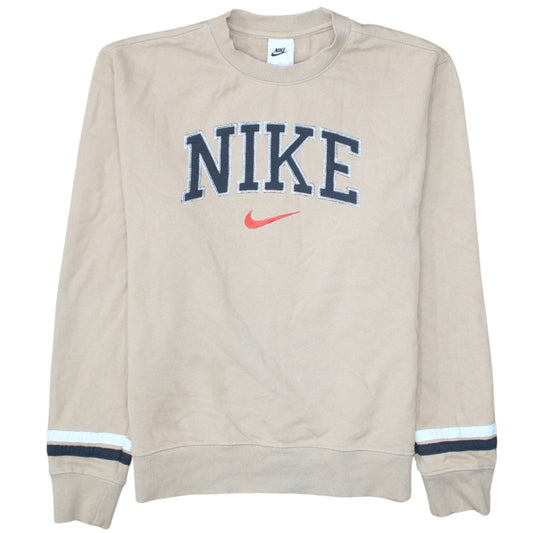 Nike Men's Beige Crew Neck Embroidered Logo Sweatshirt Size S