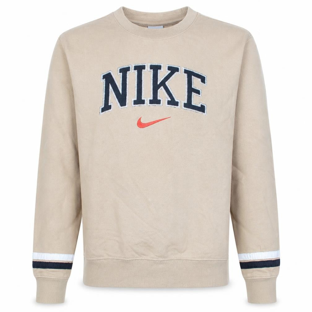 Nike Men's Beige Crew Neck Embroidered Logo Sweatshirt Size S