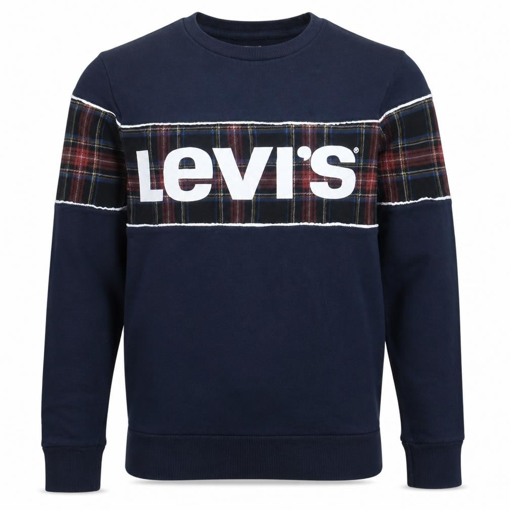 Levi's Men's Blue Plaid Logo Pullover Sweatshirt Size S